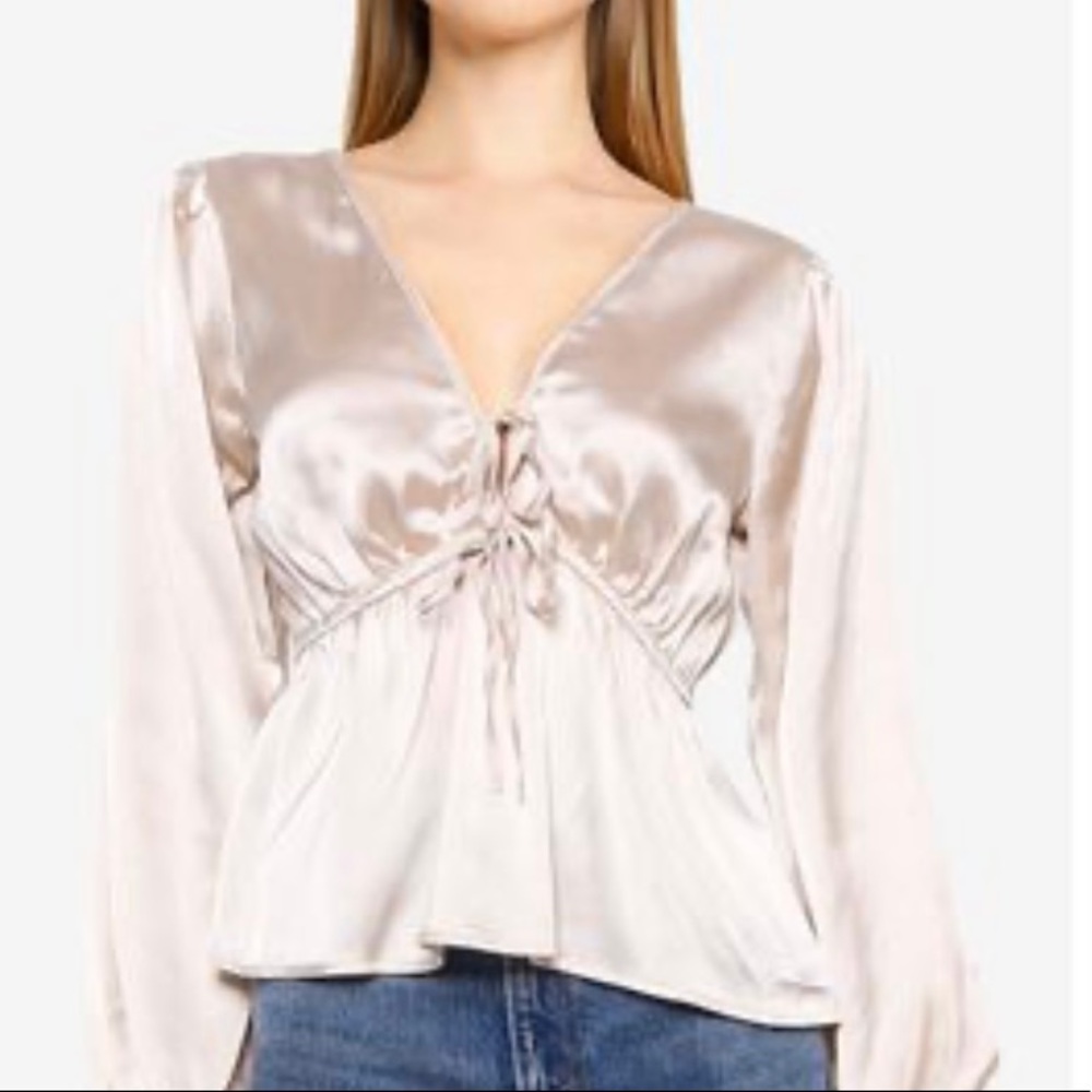 Abercrombie & Fitch Satin Long Sleeve Front Tie Blouse Shirt
